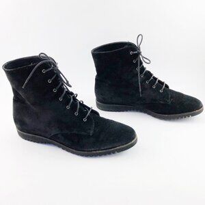 Vintage FERRAGAMO Fur-Lined Suede Lace-Up Ankle Boots with Vibram Sole 7.5B
